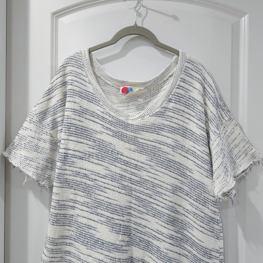 FREE PEOPLE BEACH Women's Cream Blue Heavy Knit Drop Shoulder Top, Raw Edges, M - Picture 4 of 13